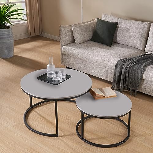 Image of Device Bas with BROWN ART SHOPPEE Home Decor Furniture Round Side Coffee Table Sets,2 Piece Mdf Top Couch Table,Nesting Table With Iron Frame For Living Room Living Room Or Lounge (Grey Black)