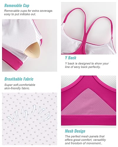 Image of RUNNING GIRL Y-Back Sports Bras for Women, Medium Impact Wirefree Padded Bra Workout Crop Top Longline Sports Bra Push up(WX2915Bright Pink,XXL)
