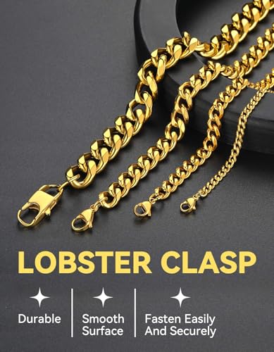 ChainsHouse Miami Cuban Chain Necklace for Men Women, 3mm/6mm/9mm/12mm Width, 316L Stainless Steel/14K Gold/Black Plated, Hypoallergenic Mens Hip Hop Chain, 14"/18"/20"/22"/24"/26"/28"/30"4