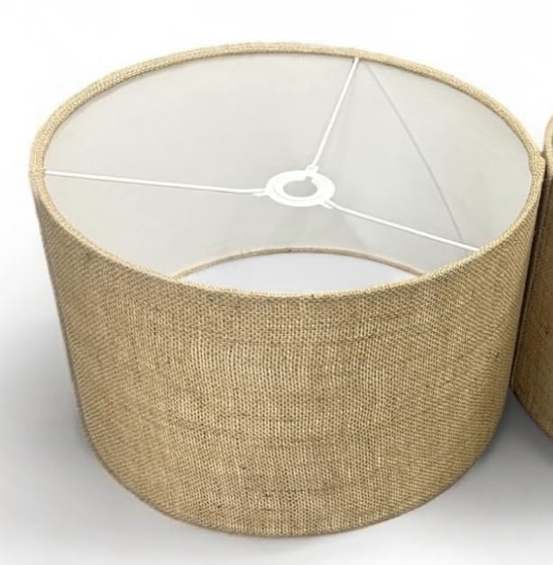 Natural Hessian Light Shades for Ceiling, Table and Floor Drum lampshade Homemade Made in UK(Plain White,D50 x 24cm H)