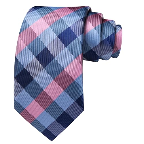 Image of YOHOWA Men Plaid /Striped Ties Set Silk Business Wedding Formal Fashion Necktie and Pocket Square Cufflinks Set