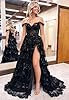 Off Shoulder Tulle Prom Dresses with Slit Sparkly Corset Sweetheart Lace Appliques Formal Evening Party Gowns for Women Stormy Blue US4 #2