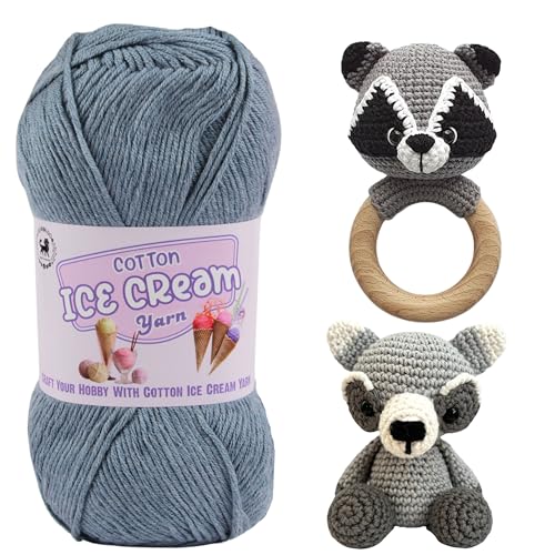 Image of NESTNHAVEN Cotton Ice Cream Yarn - (100g, 250m)- Luxury Yarn for Amigurumi, Embroidery, Toys, Garments, Flowers and Hobby Projects (Dark Grey)