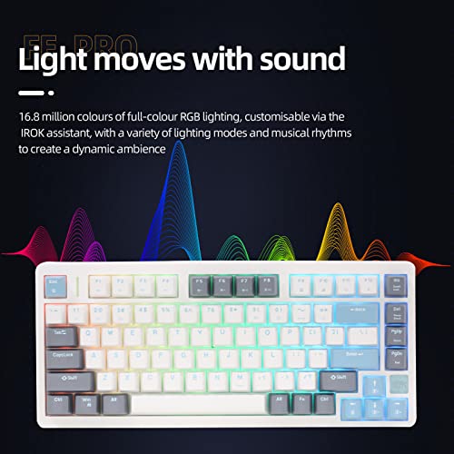 Irok Fe75Pro Hot Swappable Mechanical Keyboard, Wireless Tkl 75% Rgb Customizable Backlit Gaming Keyboard, Bluetooth/2.4G/Wired For Windows Pc Gamers- White/Blue #TOP5