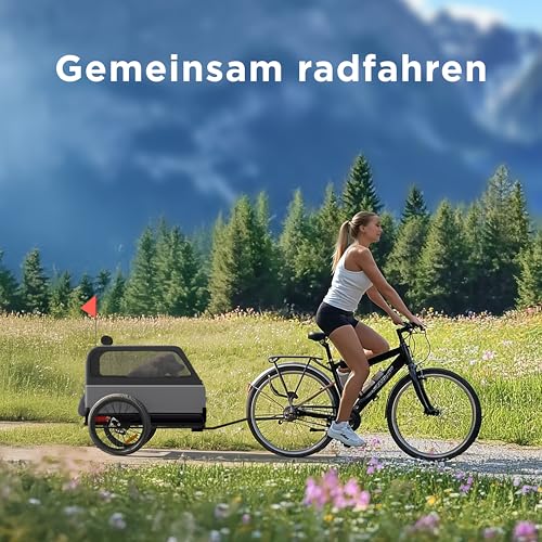 Trevopet® Hundeanhänger für Fahrrad XL – Faltbarer Hundefahrradanhänger mit Rampe, Federung & Kupplung – Fahrradanhänger Hunde bis 45 kg – Wasserdicht – Kompatibel mit E-Bikes – Grau