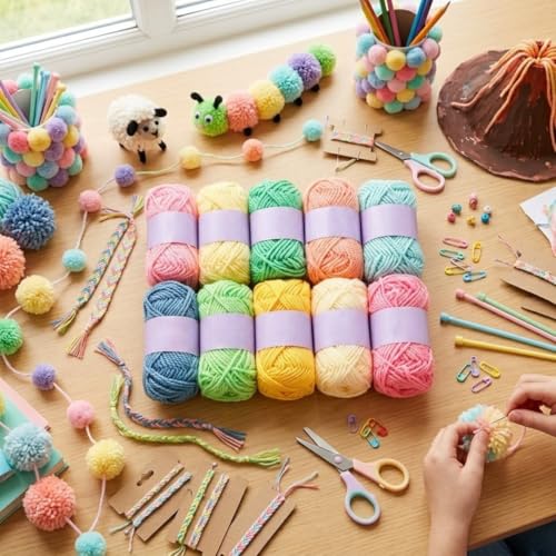 Image of 12 Multicolor Soft Wool Yarn Balls for Knitting, Crochet & DIY Craft | Acrylic Knitting Thread for Hand Embroidery, Weaving, Sewing & Art Projects | Bright Assorted Colors (Pastel 10)