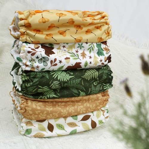 Image of Mama Koala 3.0 Pocket Cloth Diapers for Babies with AWJ Lining, 6 Pack with 6 5-Layer Natural Cloth Diaper Inserts - Reusable and Washable Pocket Diapers(A-Falling Leaves)