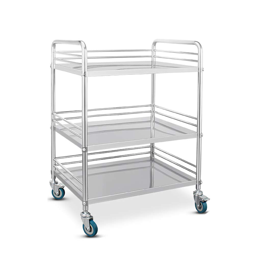Carrello per cosmetici a 3 piani con ruote con freno universale, in acciaio inox I Carrello multiuso e struttura in metallo I Carrello da trasporto(Acciaio inossidabile anti-iodio 304-M-69*46*91CM