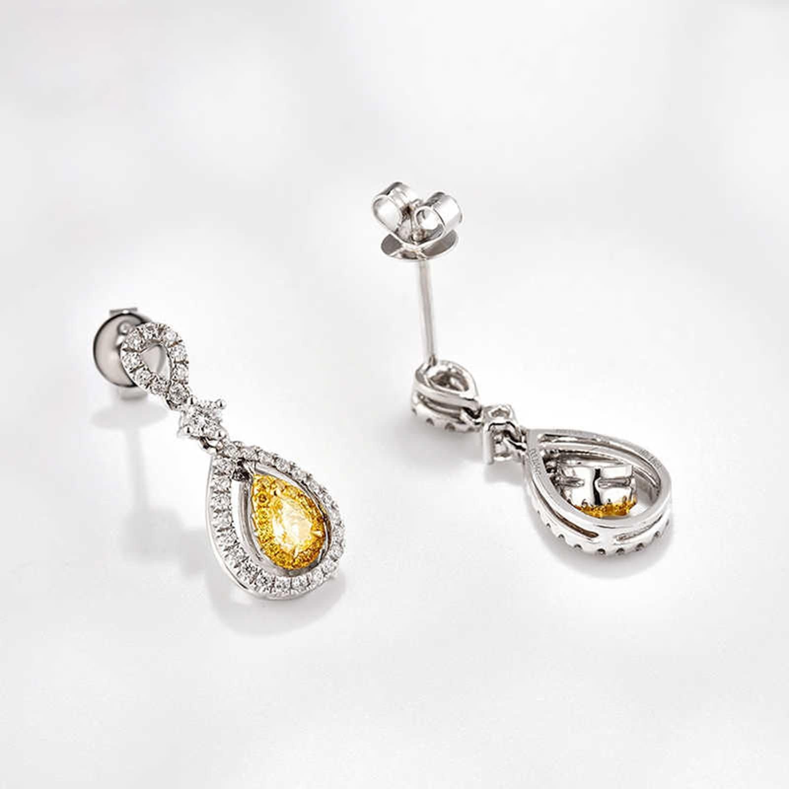 Ohrringe für Damen 375/585 / 750 Weißgold, Wassertropfen mit Diamant 0,2 Karat, Damen Ohrringe Hänger Silber Gelb
