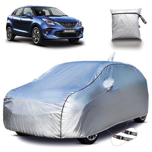 Image of Continental [SilverGuard] Dual Belts Extra Protection Maruti Baleno Car Cover (2015-2026) Build with Triple Stitched,Waterproof & Dustproof Car Cover for Baleno (Metalic Silver).