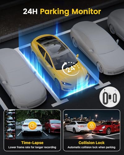 Image of GKU Dash Cam Front and Rear Camera - 4K+1080P Dual Dash Camera for Cars with 64GB SD Card, 5GHz WiFi & App Control, Night Vision, Parking Mode, G-Sensor, Loop Recording, WDR, 170 Wide Angle (D600-IN)