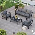 VONZOY Aluminum Patio Furniture Set, Grey Metal Outdoor Furniture Set,6 Piece Patio Set with Waterproof Covers for Backyard Garden