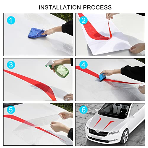 Image of TOMALL 2pcs 39 inch Car Hood Stripe Sticker for Auto Racing Sport Body Side Skirt Roof Hood Bumper Stripe Decal Universal Vinyl Modified Decoration for SUV Off-Road Vehicles (Red)