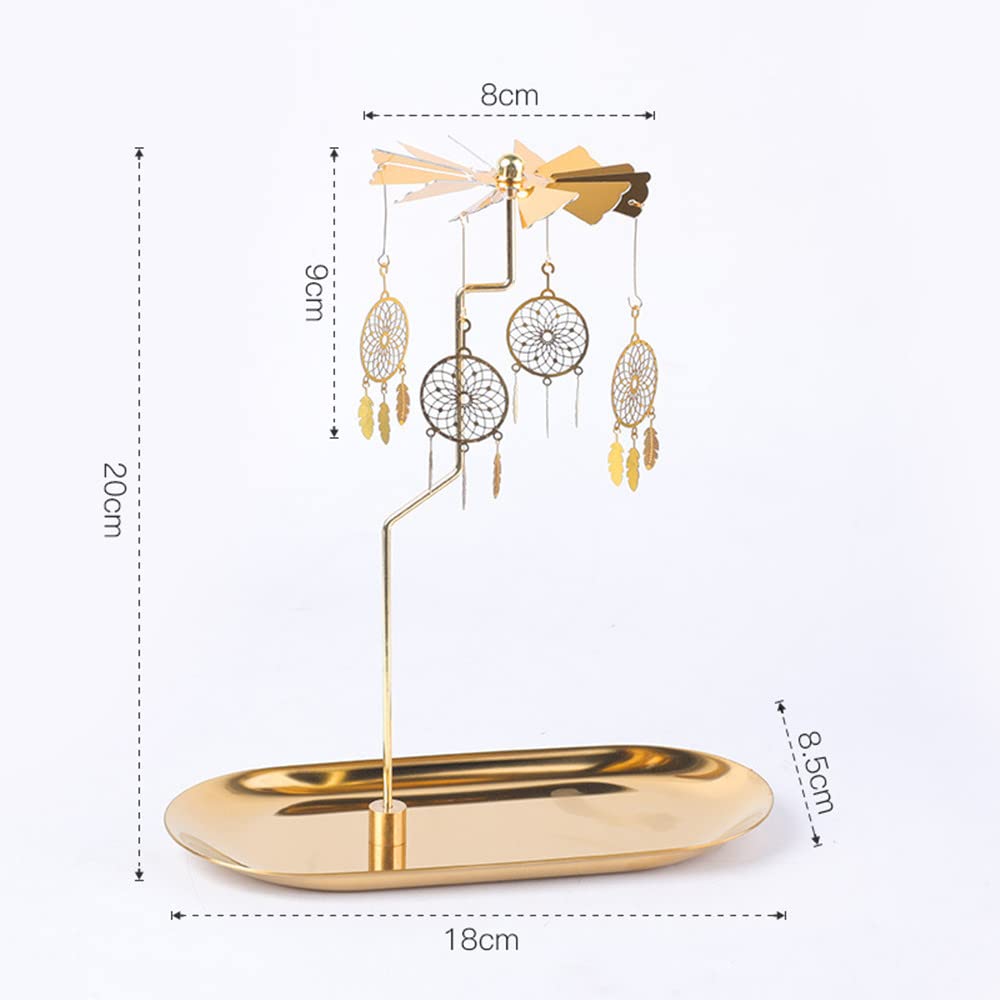 Portavelas giratorio con bandeja, portavelas de metal dorado para Navidad, día de San Valentín, decoración de fiesta y regalo (atrapasueños) 2