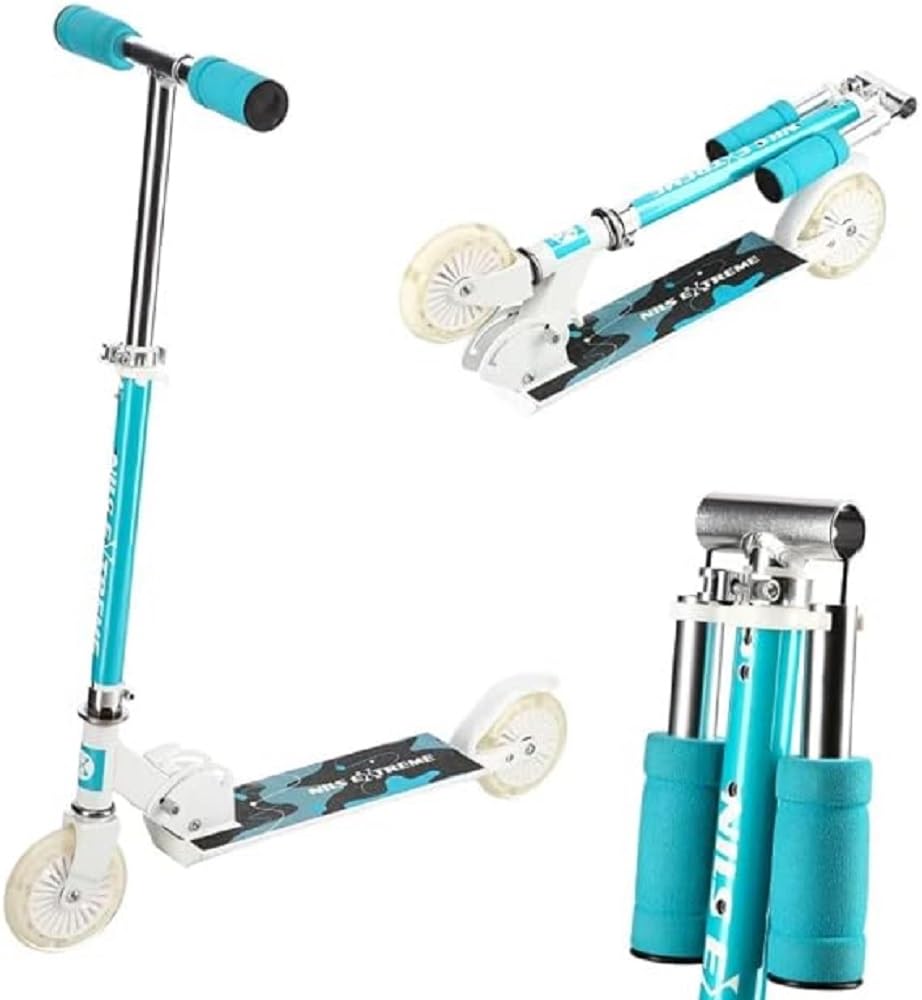 Nils Extreme HD505 Scooter for Children, Teenagers and Adults, LED Wheels, Scooter Children with ABEC5 Bearings, City Scooter, Foldable, Height-Adjustable Handlebar, Mint