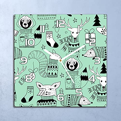 Horloge en Verre 30x30 cm Lisible Aiguilles Blanches Animaux - 3