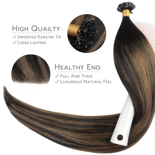 Image of WENNALIFE U Tip Hair Extensions Human Hair, 50g 50s 18 Inch Balayage Dark Brown Mixed Chestnut Brown Remy Hair K Tip Hair Extension Real Human Hair Invisible Straight Keratin Hair Extension