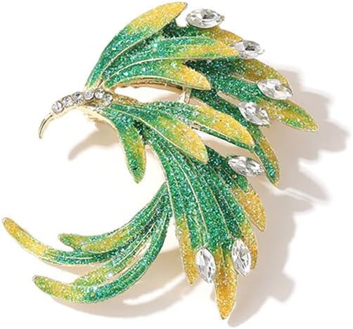 Rhinestones Crystal Studded Enamel Golden Green Peacock Brooch Pin