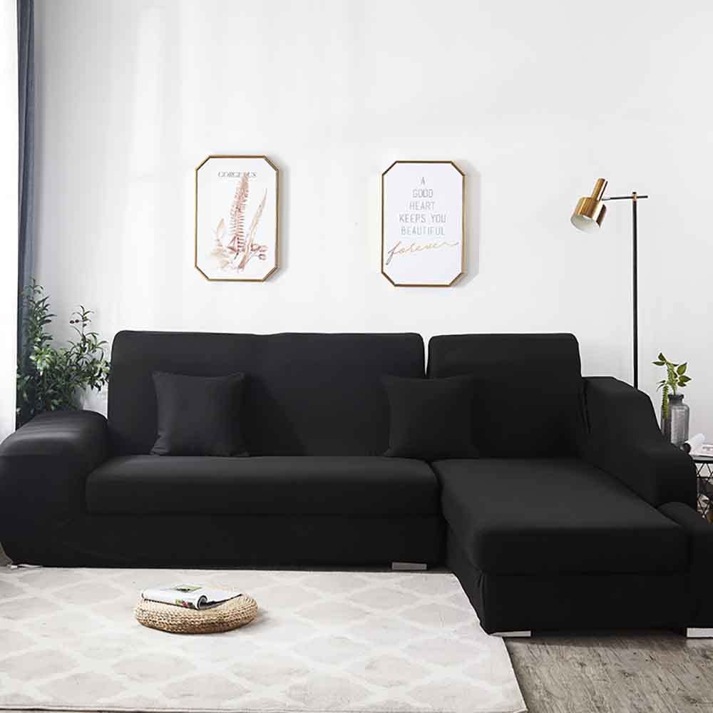 Housse de canapé extensible noire protection coussin salon