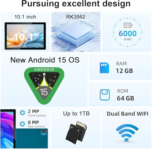Image of Tablet with Keyboard, 2024 10.1 Inch 2-in-1 Tablets, 4GB RAM + 128GB ROM, Android Tablet, 1.8GHz Quad-Core, 1280x800 FHD, 8MP Dual Camera, WiFi 5G BT 5.0 | Mouse,
