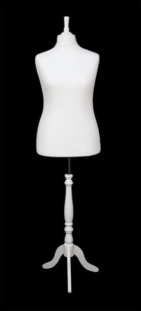 The Shopfitting Shop DELUXE Size 18 Female Dressmaking Dummy Tailors Bust Mannequin WHITE Jersey WHITE WOODEN Tripod Stand