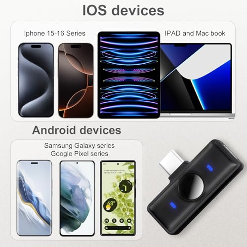 Amazpro Microfone de lapela sem fio USB C para iPhone, iPad e Android, mini microfone com redução de