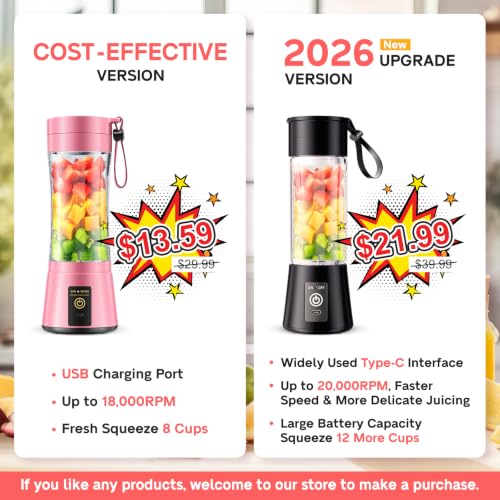 Image of Portable Blender for Smoothies & Shakes - Personal Blender with 12Oz Traveling Cup, BAP Free, 6 Stainless Steel Blades, Freshly Squeezed for Office /Picnic /Sports