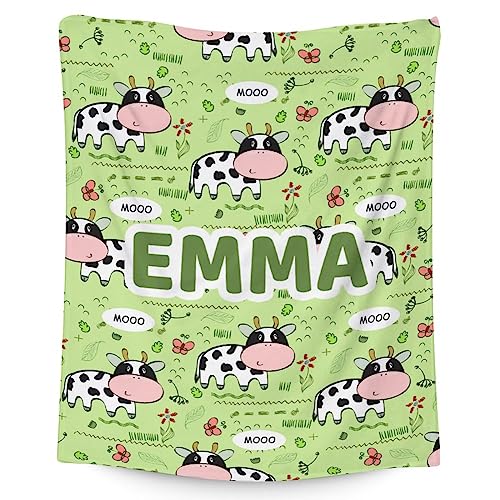 Mercuryelf Custom Cow Throw Blanket - Soft, Fuzzy & Warm - 60x80 Inches Flannel Blankets for Bed, Couch - Light Green Cute Throws Gift for Adults