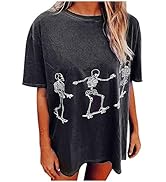Western Halloween Shirts for Women Skeleton Graphic Tshirts Short Sleeve Grunge Clothes Oversized...