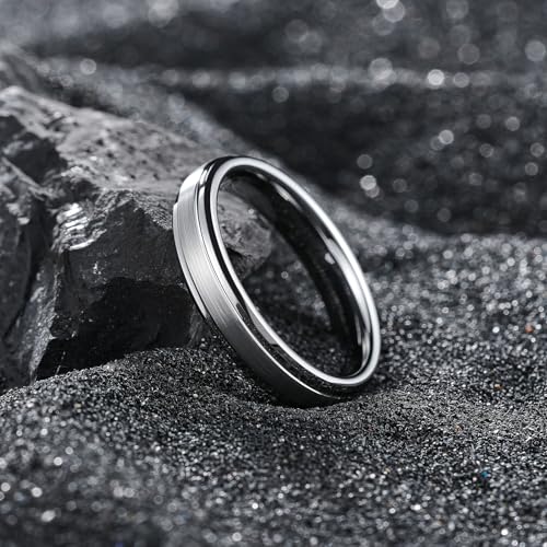 Image of King Will Classic Tungsten Wedding Band for Men, 6 /7 /8 /9 /10mm Widths, Polished Finish Step Edge Matte Rings Comfort Fit