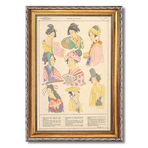 Vintage Framed Women's Headgears Wall Art Canvas Print Oil Paintings