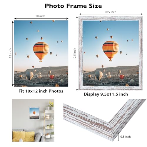 Image of JCJMY 10x12 Picture Frame Rustic White for Wall Hanging, Wall Mounting Horizontally or Vertically, 10 x 12 Wall Gallery Poster Photo Frame with Shatter Resistant Plexiglass, Rustic White