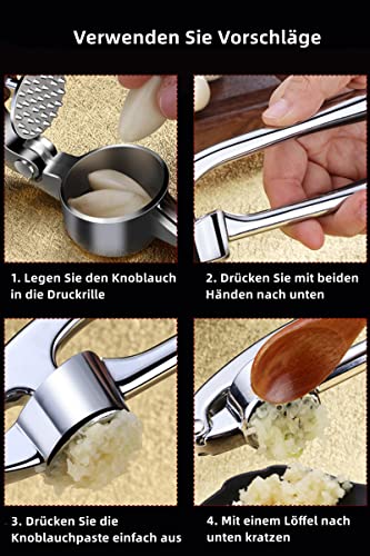 Foto von TURIMON Knoblauchpresse Küchenwerkzeug, Turimon Knoblauchpresse mit einfachem Pressgriff – Knoblauchzerkleinerer zum Extrahieren von mehr Knoblauchpaste – leicht zu reinigende Knoblauchpresse – Silber