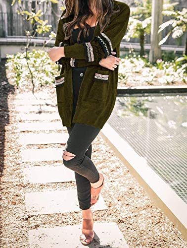 BTFBM Women Boho Long Sleeve Open Front Knit Cardigan with Pockets Bohemian Knitted Sweater Outwear Coat Tops (Army Green, Small)