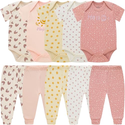 Image of Baby Newborn Layette 10-Piece Sets Cotton Bodysuits Pants Sets for Baby Boys Girls Toddler Unisex Baby Gift Set