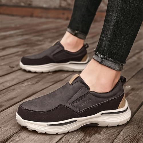 Men's Arch Support Slip On Canvas Loafers,Outdoor Casual Non Slip Orthopedic Shoes,Leather Walking Boat Shoes3