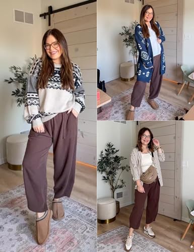 Image of Xiaoxuemeng Womens Baggy Wide Leg Pants Casual Elastic Waisted Palazzo Harem Pants with Pockets