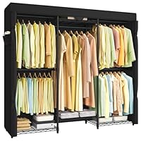 SONGMICS Heavy-Duty Clothes Rack, Garment Rack, Portable Closet, 68.7-Inch Wide Clothing Rack with Adjustable Mesh Shelves and Hanging Rails, Ink Black ULGR435B01