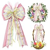 Dermalyx Lazo de Pascua para Coronas Decoraciones Árbol de Pascua Lazo de Encaje Lazo Decorativo con Orejas de Conejo Rosa de Lona para Primavera Hogar Puerta Principal E