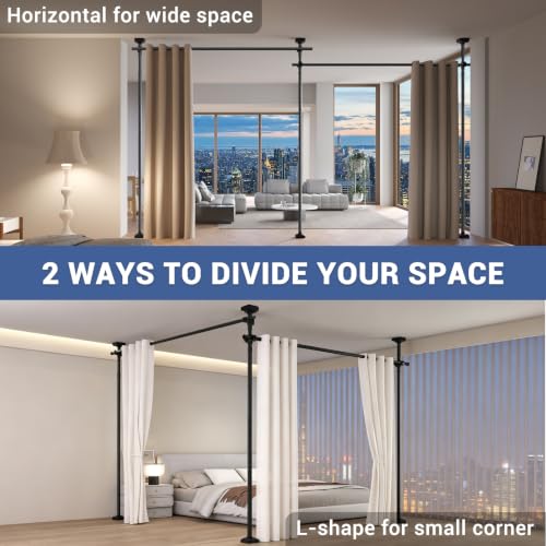 Image of Room Divider for Room Separation,Tension Curtain Rod No Drilling,4-10ft(H) 28-140inch(W) Wall Divider, Heavy Duty Room Partition Separator, Adjustable Folding Privacy Screens,Black