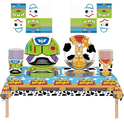 Ensemble de vaisselle de table sur le thème des jouets, composé de 61 pièces, idéal pour les fêtes d'anniversaire des enfants, comprenant des tasses, des...
