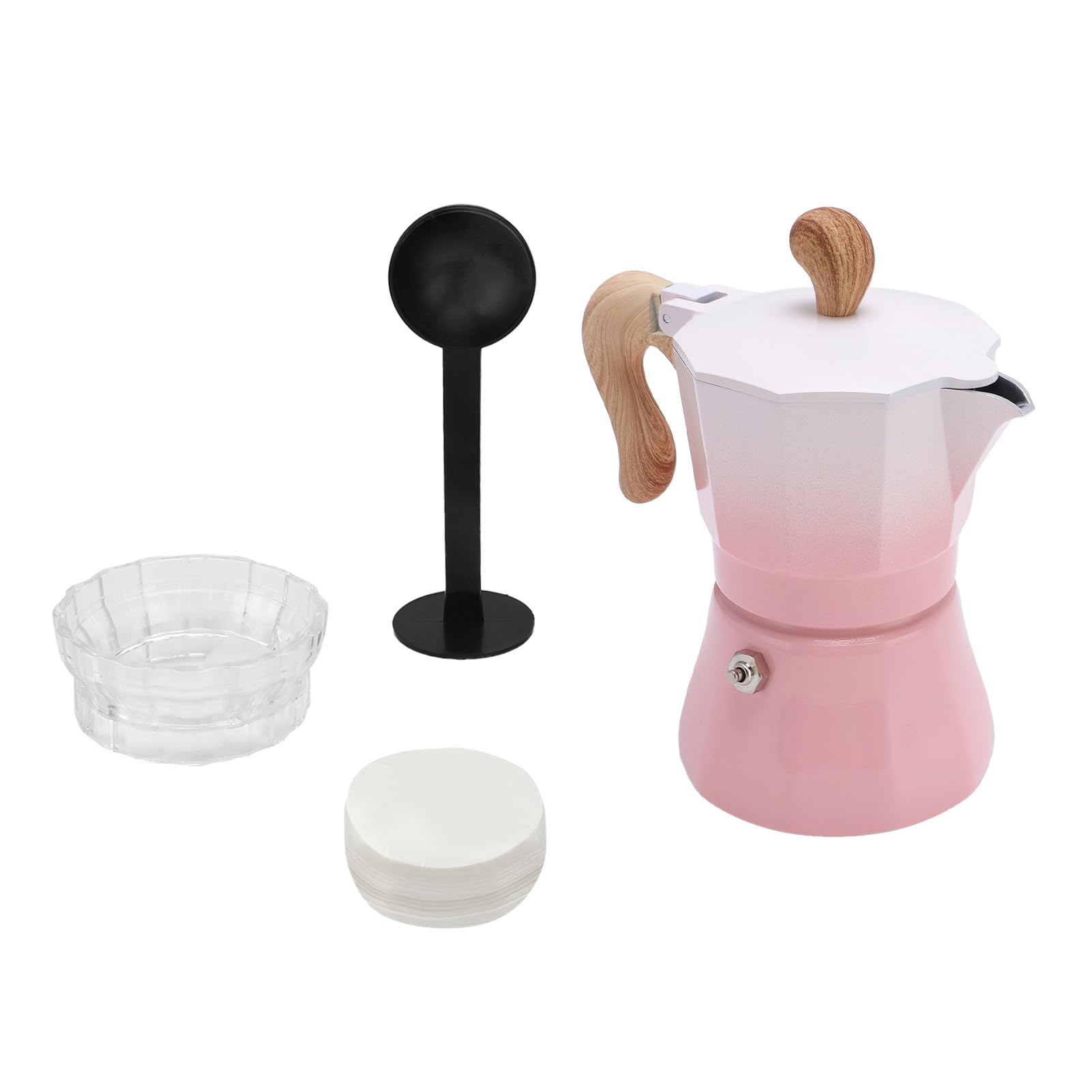 Cocoarm Italiana de Aleación de Aluminio 150 Ml 3 Tazas con Filtro de Papel y Cuchara para la Cocina Casera para Latte Cappuccino (Rosada)
