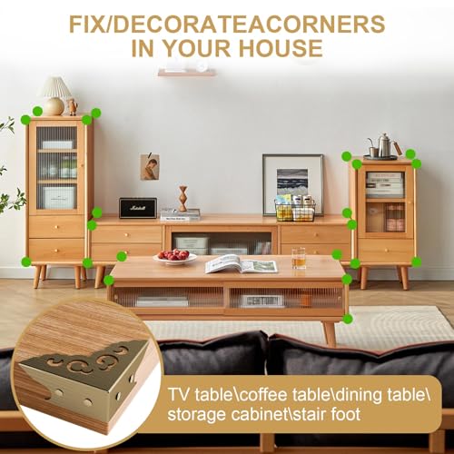Image of 4 Pcs Corner Protectors for Furniture,Retro Style Guard Cabinet Furniture Corner Bumpers for Jewelry Box Gift Box Wooden Case Cabinet Furniture Decorative (Bronze)
