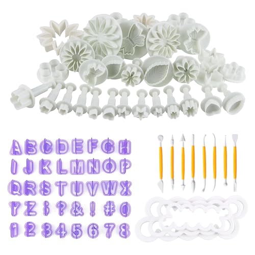 Fondant Ausstecher Set, 84tlg Fondant Ausstecher, Fondant Ausstechformen Ausstechformen für Buchstaben mit Buchstaben Modellierwerkzeug Rose Blume Formen Set für Torten Deko