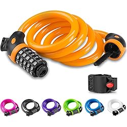 Mejores Candados De Seguridad Opaza Candado de Bicicleta, Seguridad Candado de Cable Mejor Combinación con Flexible Montaje Cable de Bloqueo Antirrobo Alta Seguridad para La Bicicleta al Aire Libre 1.2m X12mm (Naranja)