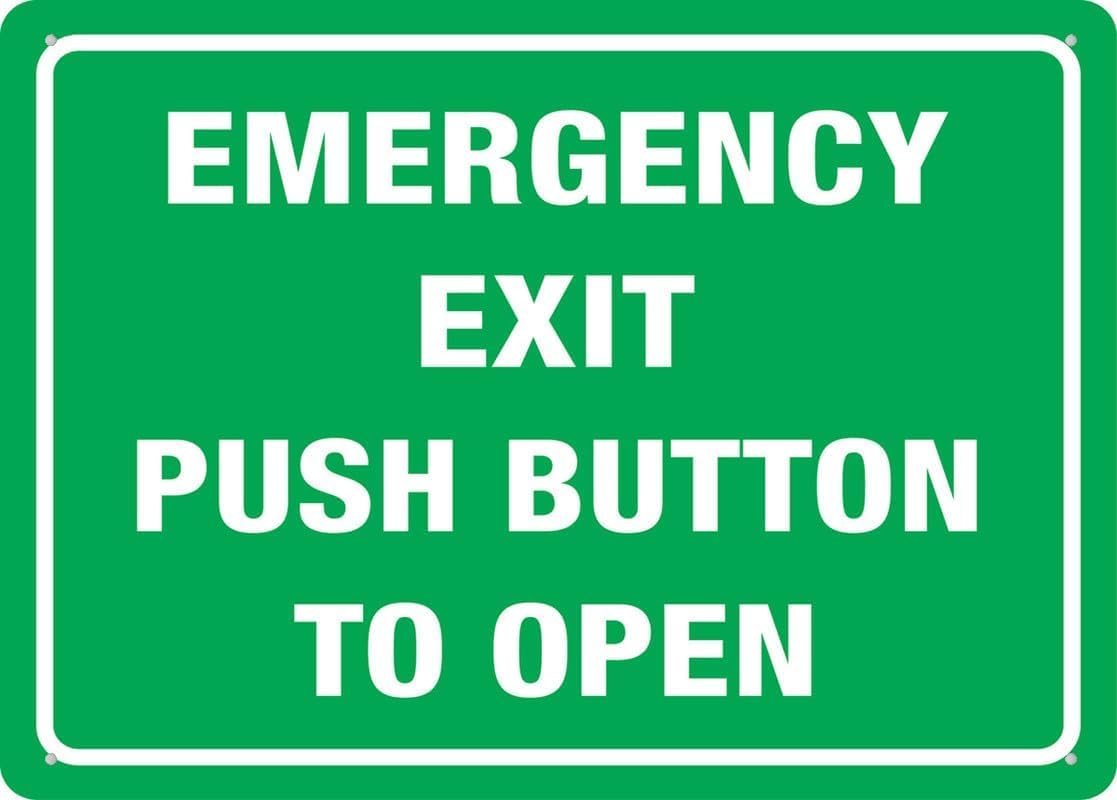 Emergency Exit Push Button to Open Rust Free Aluminum Tin Sign - Warning Decor with Pre-Drilled Holes for Indoor-Outdoor Home Yard, Office/Store Exit - 8x12 Inch​