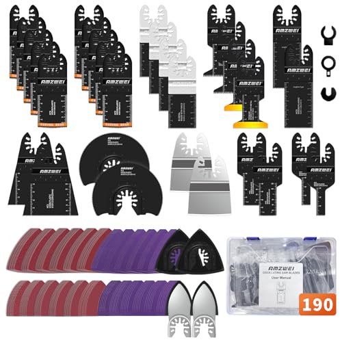 AMZWEI 190 Metal Wood Oscillating Tool Blade, Titanium Oscillating Saw Blades with Sandpaper, Quick Release...