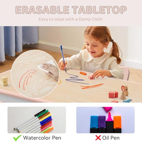 image for DOREROOM Kids Table and 2 Chairs Set, Height-Adjustable Toddler Table 