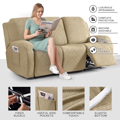 Image of Timeles Recliner Covers for 3 Seater Reclining Couch Covers Sofa Slipcover Furniture Protector for Dogs and Pets Stretch Soft Washable (Three-Seater, Khaki)