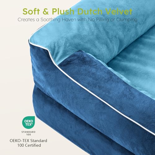 Image of CWAWZ Dog Beds for Large Dogs, Orthopedic Dog Bed with Cooling Gel Memory Foam, Waterproof Large Pet Bed with Removable Washable Cover, 36 inch Pet Sofa Couch Dutch Velvet with Bone Toy, Navy Blue